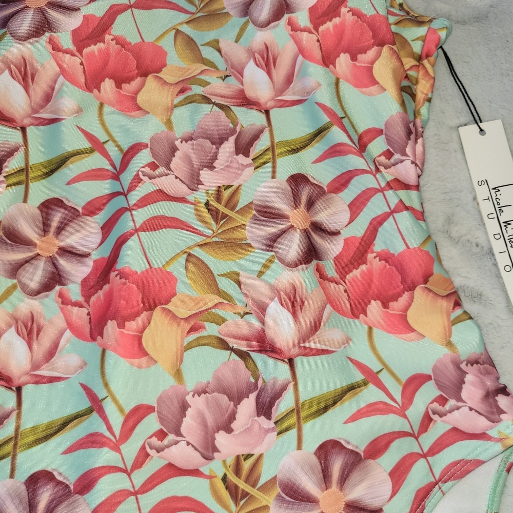 Nicole Miller Womens Size Small Floral Tropical 1 Piece Racerback Swimsuit Swim - Picture 4 of 10